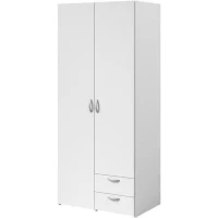 Armoire VARIA - Décor blanc - 2 portes battantes + 2 tiroirs  - L 81 cm x H 185 x P 51 cm - PARISOT(m-1)