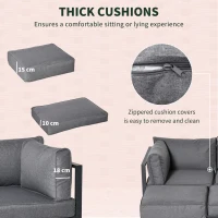 Outsunny Garden Daybed, 6 Piece Outdoor Sectional Sofa Set, Aluminum Patio Conversation Furniture Set with Coffee Table, Footstool and Cushions, Grey(m-20)