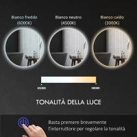 kleankin Specchio Bagno con Luci LED Regolabili, Interruttori Touch e Design Antiappannamento, Ø60 cm(m-6)