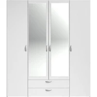 Armoire VARIA - Décor blanc - 4 portes battantes + 2 miroirs + 2 tiroirs - L 160 x H 185 x P 51 cm - PARISOT(m-4)