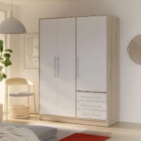 Armoire - Bois aggloméré chene et blanc - Contemporain - Chambre - L 144,6 cm(m-1)
