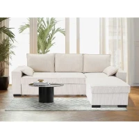 Canapé d'angle convertible réversible MARLON beige - Méridienne avec coffre - Velours côtelé  L 240 x P 143 x H 85cm(m-2)