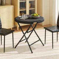 Outsunny Masă de Grădină, rotundă, pliabilă, pentru 4 persoane, efect lemn, oțel+plastic, gri închis, 80 x 80 x 73 cm(m-7)