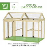 PawHut Adăpost pentru Găini de Exterior din Lemn, Cușcă cu Uși Multiple și Plasă Metalică, 140x88.5x106 cm, culoare Lemn(m-4)