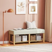 HOMCOM Schuhbank, Aufbewahrungsbank mit gepolstertem Sitz, offenes Regal, Hevea-Holz, 120x44x48cm, Naturholz(m-5)