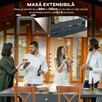 Outsunny Masă de Grădină Extensibilă 80/160x80x75 cm, Masă de Dining pentru 6 Persoane Dreptunghiulară din Aluminiu cu Blat din Plastic, pentru Terasă, Balcon și Exterior, Bej(m-4)