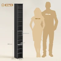 HOMCOM Set of 2 CD Media Display Shelf Unit Tower Rack with Adjustable Shelves, Black(m-3)