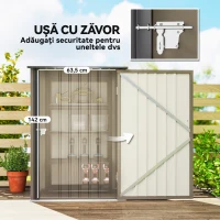 Outsunny Căsuță de Grădină 0.92m² din Oțel Galvanizat, Căsuță pentru Unelte cu Ușă Blocabilă și Acoperiș Înclinat, 100x104x160 cm, Maro și Gri Închis(m-5)