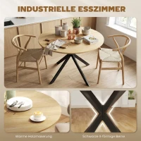 HOMCOM Ronde eettafel voor 4 personen, keukentafel in industrieel design met stalen poten, voor eetkamer, keuken, eiken(m-4)