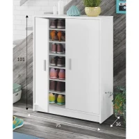 Meuble a chaussures armoire BASIC - 2 portes + 6 étageres - Mélaminé blanc - 30 paires - L75 x P36 x H101 cm(m-3)