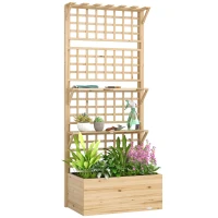 Outsunny Raised bed with Trellis & Hanging Roof, Wooden Planter with 2 Shelves, Drainage Holes, 76 x 43.5 x 177 cm(m-6)