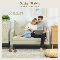 HOMCOM Divano 2 Posti Moderno con Schienale Trapuntato a Bottoni e Rivestimento in Velluto, 124x73x92 cm, Crema(m-5)