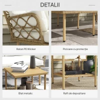 Outsunny Set Mobilier Grădină 4 Persoane, 3 Piese cu Măsuță de Cafea, Perne Confortabile Incluse, Ratan Crem(m-6)