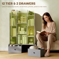 HOMCOM 12 Shelf Storage Unit, with Drawers - Graphite Wood Effect(m-4)