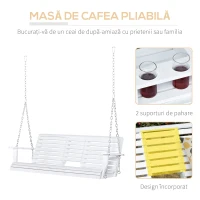 Outsunny Leagăn Suspendat pentru Exterior din Lemn de Brad cu Măsuță Rabatabilă și Suporturi pentru Pahare, Leagăn pentru Grădină sau Terasă cu 2-3 Locuri, Alb(m-5)