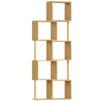 HOMCOM Libreria Moderna Asimmetrica a 5 Livelli in Bambù, 62.5 x 23 x 165 cm, Colore Legno Naturale(m-1)