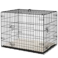 PawHut Gaiola Dobrável para Cães Pequenos com Almofada Portas Bandeja Removível e Estrutura Metálica 75x48,5x53 cm Preto e Bege(m-11)
