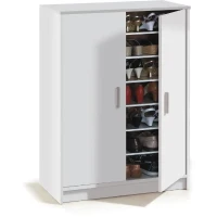 Meuble a chaussures armoire BASIC - 2 portes + 6 étageres - Mélaminé blanc - 30 paires - L75 x P36 x H101 cm(m-1)