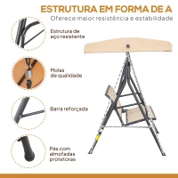 Outsunny Baloiço de Jardim Exterior de 3 Lugares com Toldo Reclinável Assento Respirável e Estrutura de Aço 175x118x159 cm Bege(m-4)