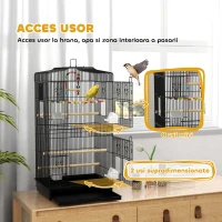 PawHut Colivie pentru pasari cu Stinghii, Leagan si boluri, Voliera din Metal si Plastic, 46.5x35.5x92 cm, Negru(m-4)