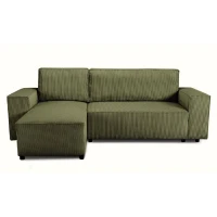 Canapé d'angle convertible réversible - 4 places - JOSH - Tissu velours cotelé - Kaki - Coffre - 242 x 155 x 86 cm(m-6)