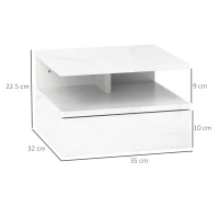 HOMCOM Floating High Gloss Bedside Table - High Gloss White(m-3)