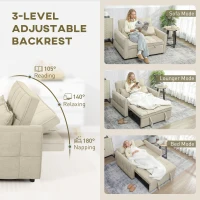 HOMCOM 2 Seater Sofa Bed, 3-in-1 Convertible Sleeper Sofa with Click-clack Adjustable Backrest and 2 Pillows, Light Brown(m-5)