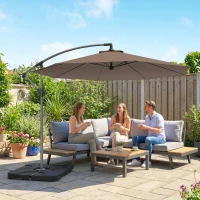 Outsunny 3(m) Garden Banana Parasol Cantilever Umbrella with Crank Handle, Cross Base, Weights and Cover for Outdoor, Hanging Sun Shade, Coffee(m-12)