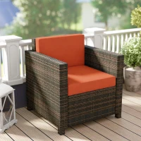 Outsunny PE Rattan Garden Armchair with Cushion - Mixed Brown/Orange(m-9)