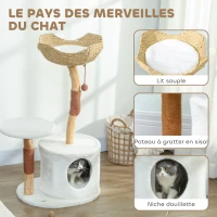 PawHut Arbre à chat tour de jeux pour chats griffoirs plate-forme lit niche coussin moelleux lavable, 55 x 45 x 102 cm blanc(m-4)