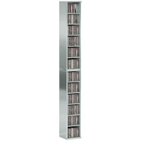 HOMCOM Set of 2 CD Media Display Shelf Unit Tower Rack with Adjustable Shelves, High Gloss Grey(m-10)