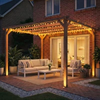 Outsunny Gazebo Pérgola 3x3 m en Abeto, Pérgola de Jardín con Soportes Triangulares y 5 Vigas para Enredaderas, Pérgola de Madera para Exterior, Patio, Terraza, Efecto Madera de Arce(m-5)