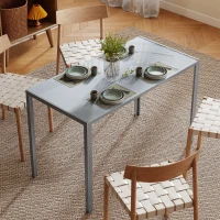 HOMCOM Mesa de Refeição de Cristal Mesa Retangular para 4-6 pessoas com Pés de Metal Multifuncional 120x60x75 cm Cinza(m-6)