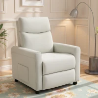 HOMCOM Fotoliu Reclinabil 135° max în Material cu Efect de In, Spumă, Oțel și Lemn, 73x86x100 cm, Crem(m-2)