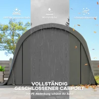 Outsunny Carport Zeltgarage 3x6m Winterfest Wasserdichtes Lagerzelt mit abnehmbaren Seitenwänden großer Rolltor, UPF50+(m-4)