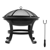 Outsunny Outdoor Fire Pit, Firepit with Mesh Lid, Poker, for Camping, Bonfire, Picnic, Black