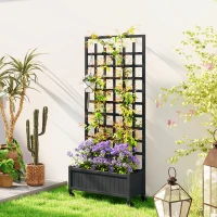 Outsunny Wooden Trellis Planter, Raised Garden Bed with Wheels, to Climb and Grow Vegetables, Herbs and Flowers, Grey(m-8)