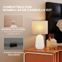 HOMCOM Lámpara de Mesa con Base de Cerámica y Pantalla de Lino Estilo Retro para Dormitorio 40W Blanco y Beige(m-5)