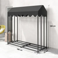 Outsunny Suporte de Lenha Metálico para Exterior com Cobertura Impermeável, 186x70x185 cm, Preto(m-3)