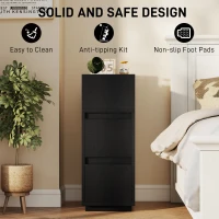 HOMCOM Slim Bedside Table, Narrow Bedside Cabinet with Open Shelf and 2 Drawers for Bedroom, Living Room, Black(m-7)