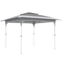 Outsunny Gazebo 3.5 x 3.5 m Waterproof Height-Adjustable Pop-up Folding Gazebo with One-Button Setup Double Roof, UV 50+(m-1)