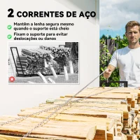 Outsunny Suporte de Lenha Metálico 235x31x116 cm para Exterior com Capa Impermeável  e Estrutura de Aço Preto(m-5)