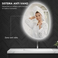 HOMCOM Espejo de Baño con Luz LED 70x50 cm 3 Colores de Luz Brillo Regulable Función Antivaho Función de Memoria IP44(m-5)