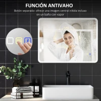 HOMCOM Espejo de Baño con Luz LED 80x60 cm con Bluetooth 3 Colores de Luz Función Antivaho Función de Memoria IP44(m-7)