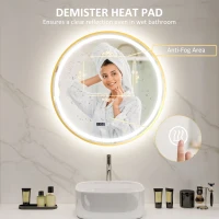 HOMCOM 60cm Anti-Fog LED Bathroom Mirror - Gold Tone(m-5)