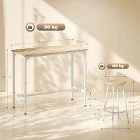 HOMCOM Conjunto de Móveis Altos de Bar com 5 Peças Mesa de Refeição Industrial e 4 Bancos Redondos Madeira e Branco(m-3)