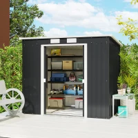 Outsunny 7 x 4ft Galvanised Steel Garden Shed, with Foundation Kit - Dark Grey(m-2)