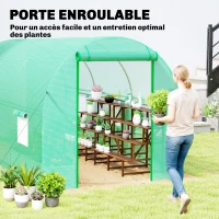 Outsunny Serre tunnel de jardin 8 m², serre de jardin tunnel avec porte et 6 fenêtres, bâche PE 140 g/m² 400 x 200 x 200 cm vert(m-4)