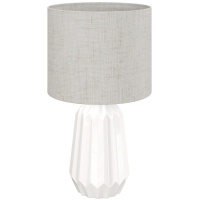 HOMCOM Lámpara de Mesa con Base de Cerámica y Pantalla de Lino Estilo Retro para Dormitorio 40W Blanco y Beige