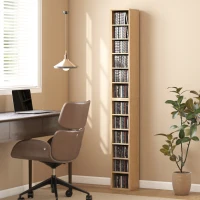 HOMCOM Conjunto de 2 Móveis Porta-CD com Prateleiras Ajustáveis, Estante para 204 CD Salva-espço, Móvel Porta-CD com 12 Compartimentos, para Sala de Estar, Quarto, Escritório, 21x22.5x88.5cm, Cor Madeira(m-2)